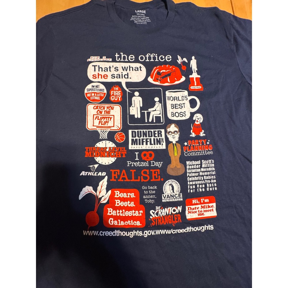 The Office NBC Studios Navy Blue Graphic Quote T-Shirt Mens Large NWT 8888100063